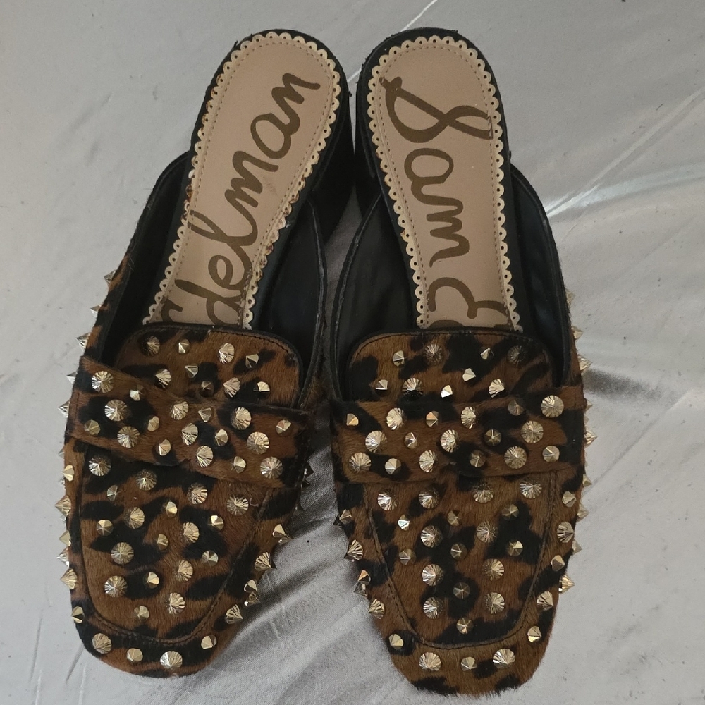 Sam Edelman Leopard Studded Mules - Brown and Black